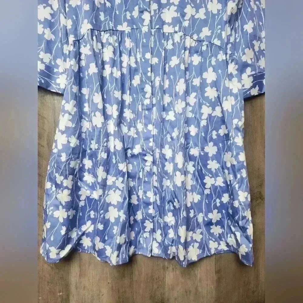 UNTUCKit Stretch Cotton Demi Shirt Dress Blue White Floral Size XS Women's - Picture 10 of 11